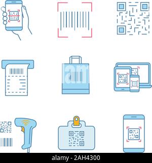 Barcodes color icons set. Smartphone barcode scanner, linear code reader,  scanning app, payment terminal receipt. Isolated vector illustrations Stock  Vector Image & Art - Alamy