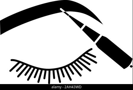 Microblading eyebrows glyph icon. Microblading pen tool. Eyebrows tattoo pen. Permanent makeup. Brows shaping. Silhouette symbol. Negative space. Vect Stock Vector