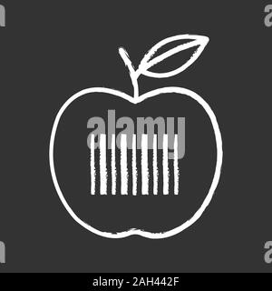 Product barcode chalk icon. Apple with linear bar code. Retail, merchandise. Grocery store. Barcodes identification. Isolated vector chalkboard illust Stock Vector