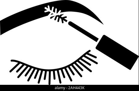 Eyebrows mascara glyph icon. Silhouette symbol. Brows makeup. Eyebrows tinting. Brows shaping by dyeing. Negative space. Vector isolated illustration Stock Vector