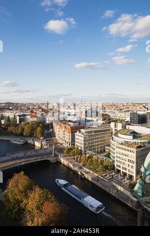 Germany, Berlin, City view from Berlin Cathedral towards Friedrichs Bridge, river Spree, James Simon Park and Hackescher Markt Stock Photo