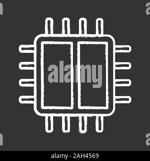 Dual core processor chalk icon. X2 microprocessor. Microchip, chipset. CPU. Central processing unit. Computer, phone processor. Integrated circuit. Is Stock Vector