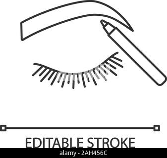 Eyebrows shaping linear icon. Thin line illustration. Makeup pencil. Brows makeup. Brows contouring. Eyebrow pencil. Contour symbol. Vector isolated o Stock Vector
