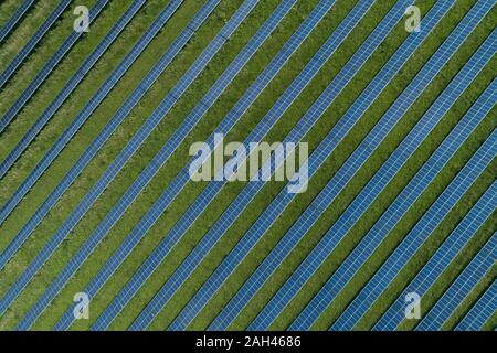 Germany, Bavaria, Aerial view of solar farm Stock Photo