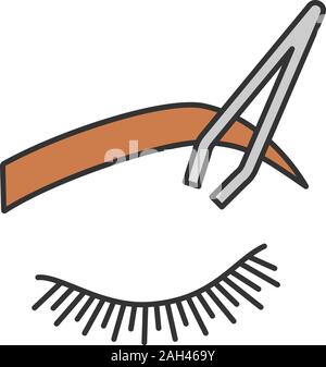 Eyebrows shaping color icon. Brows correction. Eyebrows tweezing. Brows plucking. Cosmetic tweezer. Isolated vector illustration Stock Vector
