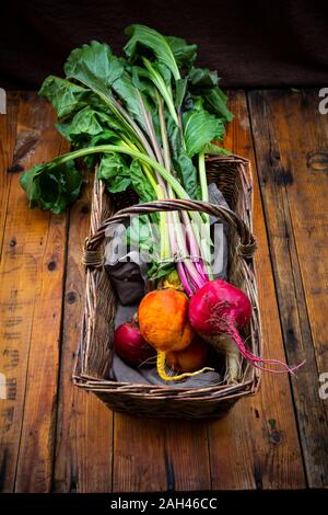 Assorted beets in basket Stock Photo
