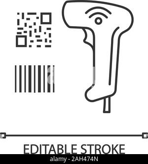 Barcode and QR code scanner linear icon. Wifi linear and matrix barcodes handheld reader. Thin line illustration. QR codes barcodes reading device. Ve Stock Vector
