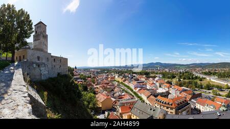 Slovakia, Trencin, Old town seen from wall of Trencin Castle Stock Photo