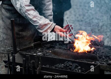 Fire of blacksmith in the blacksmith's workshop Stock Photo