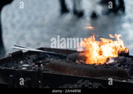 Fire of blacksmith in the blacksmith's workshop Stock Photo