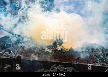 Fire of blacksmith in the blacksmith's workshop Stock Photo