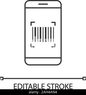 Barcode scanning app linear icon. Smartphone reading linear barcode. Thin line illustration. One dimensional code scanner. Contour symbol. Vector isol Stock Vector