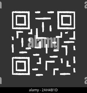 QR code chalk icon. Matrix barcode identification. 2D data code. Two-dimensional barcode. Isolated vector chalkboard illustration Stock Vector