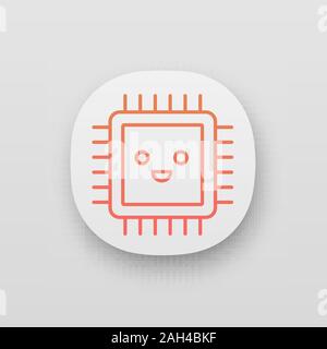Sad processor app icon. Bad CPU. Microprocessor failure. Central processing unit problems. Integrated circuit. UI/UX interface. Web or mobile applicat Stock Vector