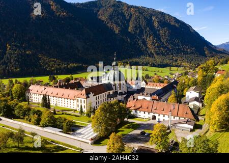 Germany, Bavaria, Upper Bavaria, Ettal, Aerial view of Benedictine monastery Ettal Abbey Stock Photo