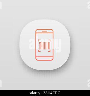 Barcode scanning app icon. Smartphone reading linear barcode. One dimensional code scanner. UI/UX user interface. Web or mobile application. Vector is Stock Vector