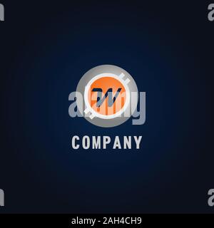 Letter W Alphabetic Logo Design Template, Crypto Curency Logo Concept, White, Gray, Orange, Ellipse, Rounded, Digital Coin, Virtual Money, Ecurrency Stock Vector