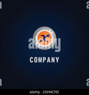 Letter X Alphabetic Logo Design Template, Crypto Curency Logo Concept, White, Gray, Orange, Ellipse, Rounded, Digital Coin, Virtual Money, Ecurrency Stock Vector