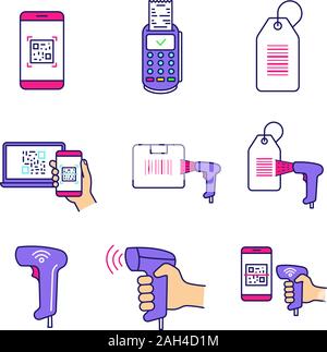 Brcodes Color Icons Set Smartphone Barcode Scanner Linear Code Reader Scanning App Payment Terminal Receipt Isolated Vector Illustrations Stock Vector Image Art Alamy