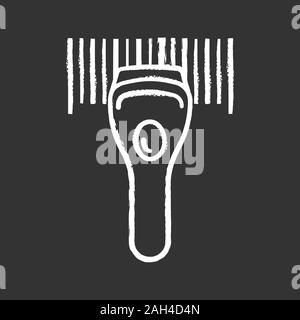 Barcode scanning chalk icon. Linear barcode handheld scanner. One dimensional code identification. Store, shop, supermarket. Bar code reader. Isolated Stock Vector
