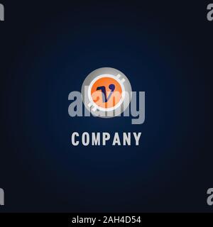 Letter V Alphabetic Logo Design Template, Crypto Curency Logo Concept, White, Gray, Orange, Ellipse, Rounded, Digital Coin, Virtual Money, Ecurrency Stock Vector