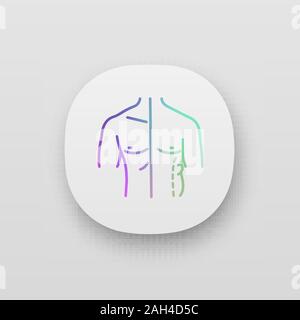 Male coolsculpting app icon. UI/UX user interface. Flanks correction. Male liposuction and body contouring before and after. Plastic surgery. Web or m Stock Vector
