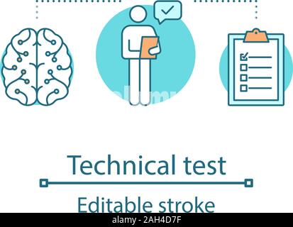Technical test concept icon. Pre-employment skill testing idea thin line illustration. Career development. Job application. Filling questionaire. Vect Stock Vector