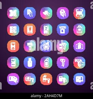 Barcodes app icons set. Linear and matrix bar codes. Barcodes reading, scanning apps, devices. QR codes in retail industry, inventory, control, delive Stock Vector