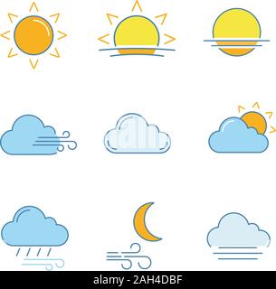 Fog and sun. Filled color icon. Weather vector illustration Stock ...