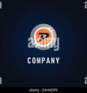 Letter P Alphabetic Logo Design Template, Crypto Curency Logo Concept, White, Gray, Orange, Ellipse, Rounded, Digital Coin, Virtual Money, Ecurrency Stock Vector