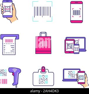 Brcodes Color Icons Set Smartphone Barcode Scanner Linear Code Reader Scanning App Payment Terminal Receipt Isolated Vector Illustrations Stock Vector Image Art Alamy