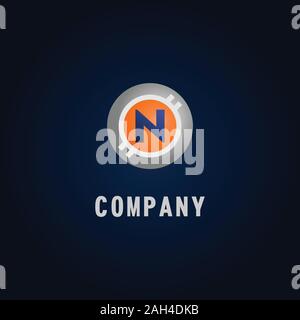 Letter N Alphabetic Logo Design Template, Crypto Curency Logo Concept, White, Gray, Orange, Ellipse, Rounded, Digital Coin, Virtual Money, Ecurrency Stock Vector
