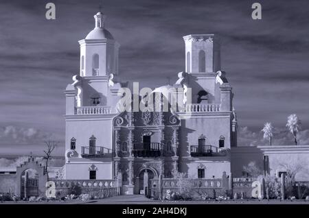 Facade of Mission San Xavier, Tucson, Arizona Stock Photo