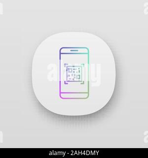 QR code scanning smartphone app icon. Matrix barcode scanner. 2D code mobile phone reader. UI/UX user interface. Web or mobile application. Vector iso Stock Vector