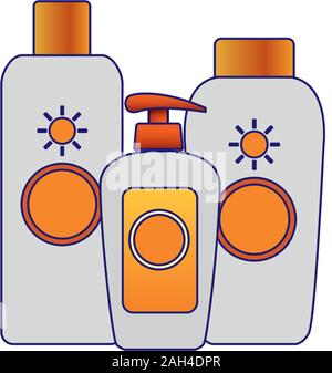 sunscreens bottles icon Stock Vector