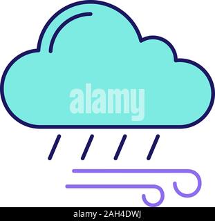 Rainy and windy weather color icon. Rain and wind. Storm. Stormy. Heavy rain. Weather forecast. Isolated vector illustration Stock Vector