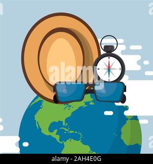 world travel scene with earth planet Stock Vector