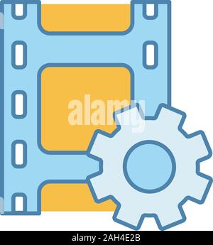 Media player icon with cog settings sign. Rounded square web button ...