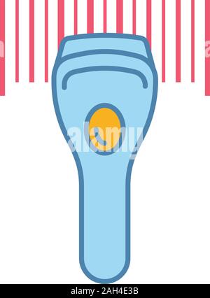 Barcode scanning color icon. Linear barcode handheld scanner. One dimensional code identification. Store, shop, supermarket. Bar code reader. Isolated Stock Vector