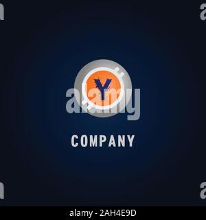 Letter Y Alphabetic Logo Design Template, Crypto Curency Logo Concept, White, Gray, Orange, Ellipse, Rounded, Digital Coin, Virtual Money, Ecurrency Stock Vector