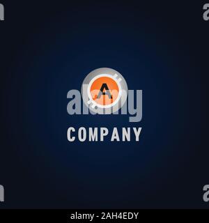 Letter A Alphabetic Logo Design Template, Crypto Curency Logo Concept, White, Gray, Orange, Ellipse, Rounded, Digital Coin, Virtual Money, Ecurrency Stock Vector