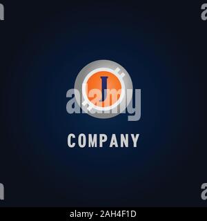 Letter J Alphabetic Logo Design Template, Crypto Curency Logo Concept, White, Gray, Orange, Ellipse, Rounded, Digital Coin, Virtual Money, Ecurrency Stock Vector