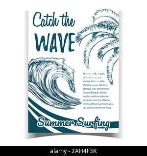 Ocean Wave And Palm Green Leaves Banner Vector Stock Vector