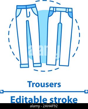 Trousers concept icon. Jeans. Pants idea thin line illustration. Clothing store. Vector isolated outline drawing. Editable stroke Stock Vector