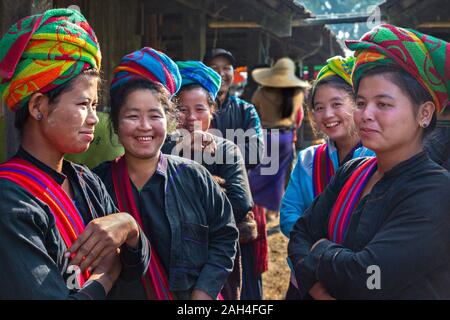 Tribal Pa O woman in the five day market, in Inle Lake, Myanmar Stock Photo