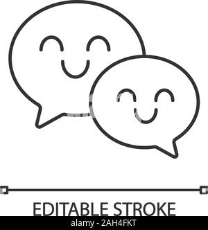 Smiling speech bubbles linear icon. Happy chatting. Thin line illustration. Social media. Online communication. Emoji, emoticon. Contour symbol. Vecto Stock Vector