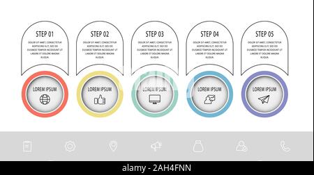Vector template circle infographics. Business concept with 5 options and parts. Five steps for graph, diagrams, slideshow Stock Vector