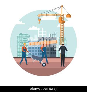 construction workers working and engineer over white background Stock Vector