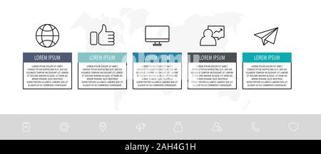 Vector infographic flat template. Rectangles for five diagrams, graph, flowchart, timeline, marketing, presentation. Business concept with 5 labels Stock Vector