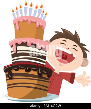 Happy boy with Birthday cake with candles icon over white background, colorful design Stock Vector
